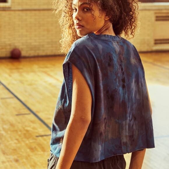 Free People Movement Oversized Cutoff Cropped Tank Raw Hem Blue Purple Size L - Picture 2 of 8